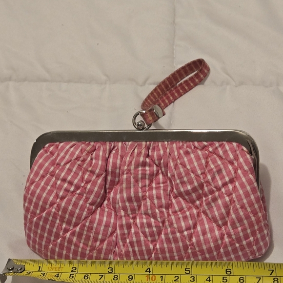 Vera Bradley Check Silk Collection Pink Checked Wristlet Retired Pattern Luxury - Picture 7 of 8